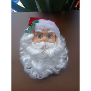 Vintage Animated Santa Claus Head Wall Hanging Holiday Decor Red Velvet Hat